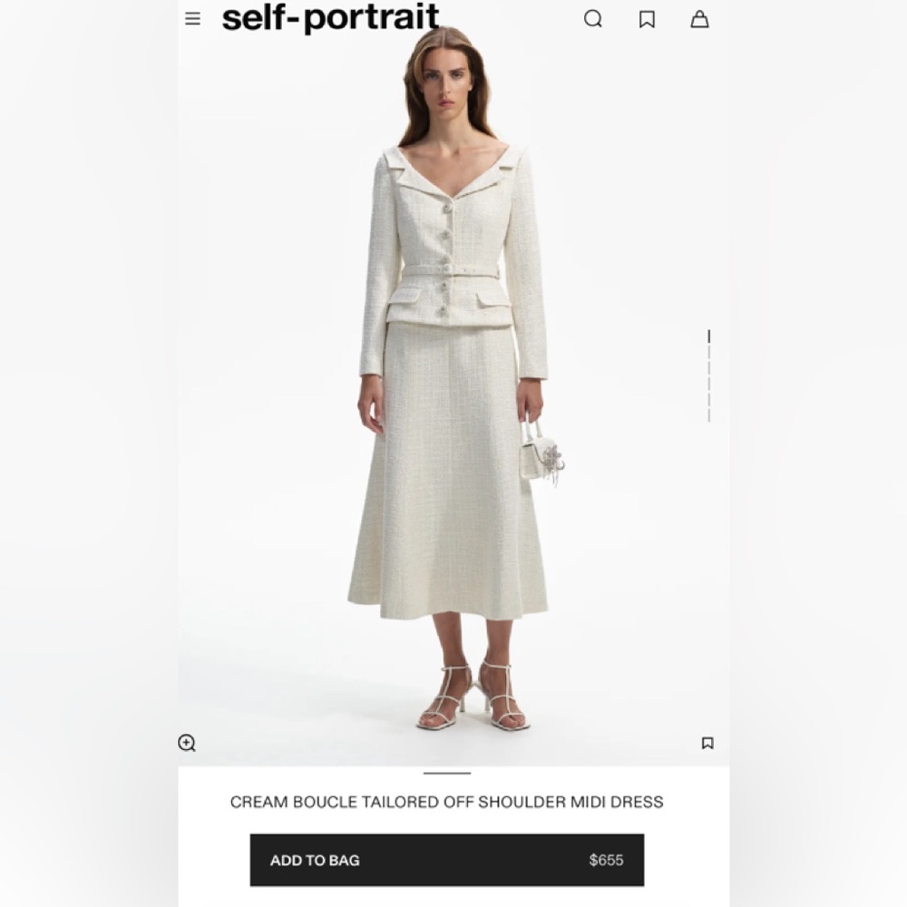 Self-Portrait Cream Boucle Midi Dress